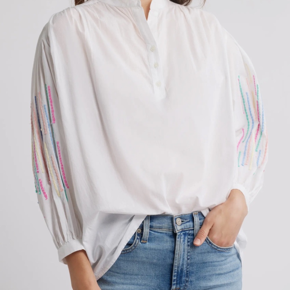 V.de.vinster Women's White Embroidered Blouse M